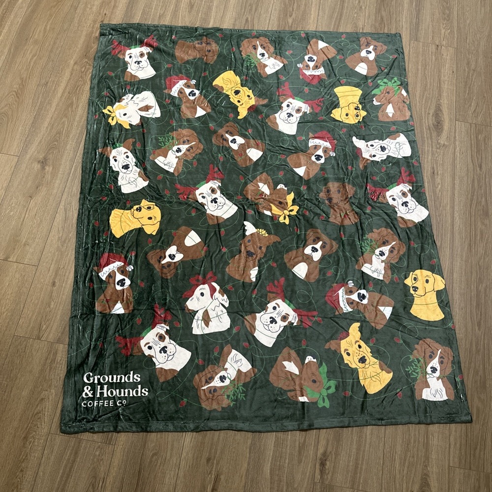 Grounds & Hounds Coffee Co Holiday Blanket For‎ Dogs Pet Christmas 60x48 SOFT!